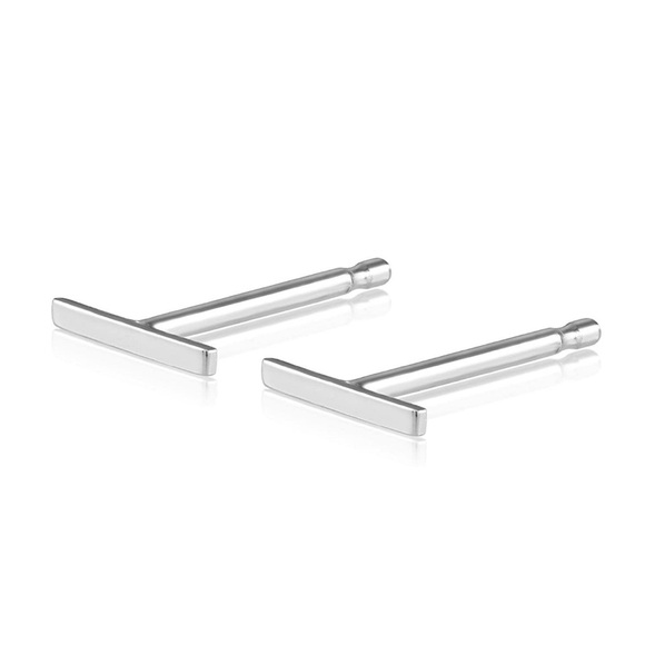 Tiny Solid 14 Karat White Gold Line Earrings Pair with Push Backs - Picture 1 of 5